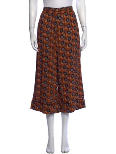 Pre-owned Smythe Floral Print Wide Leg Pants In Orange