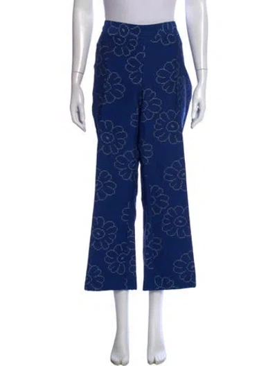 Pre-owned Smythe Floral Print Wide Leg Pants W/ Tags In Blue