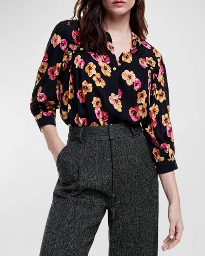 Smythe Floral Shirred Pocket Blouse In Black Multi