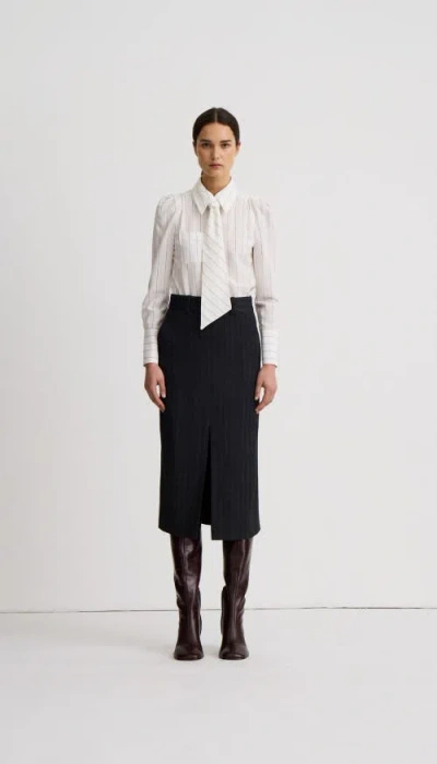 Smythe Front Slit Trouser Skirt In Slate Herringbone