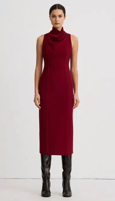 Smythe Funnel Neck Midi Dress In Brown