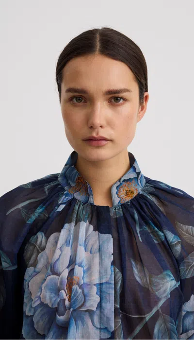 Smythe Gathered Blouse In Blue