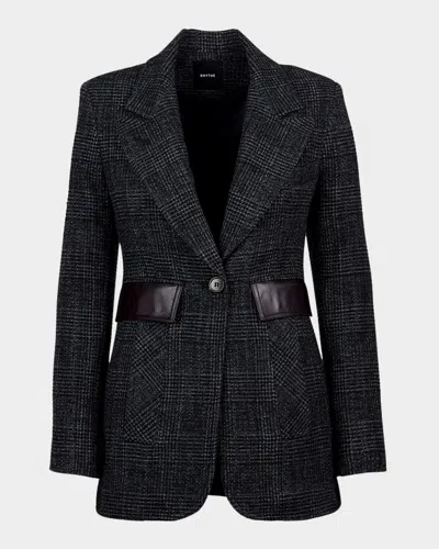 Smythe Glen Plaid Tailored Boyfriend Blazer In Black
