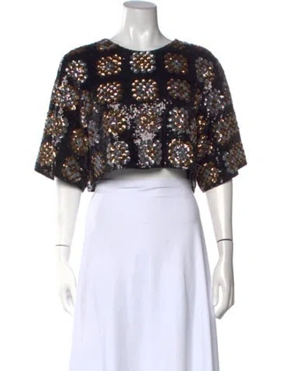 Pre-owned Smythe Graphic Print Crew Neck Crop Top In Black
