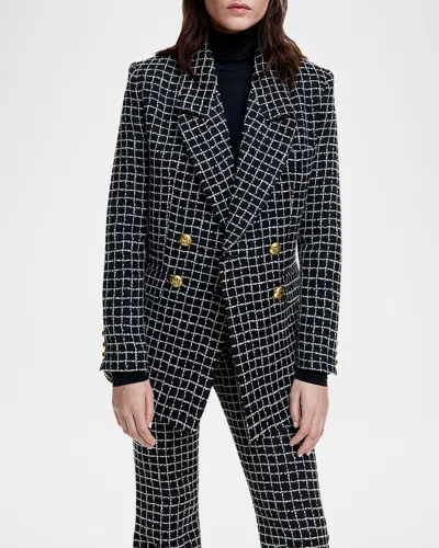 Smythe Grid Tweed Oversized Double-breasted Blazer In Black Grid