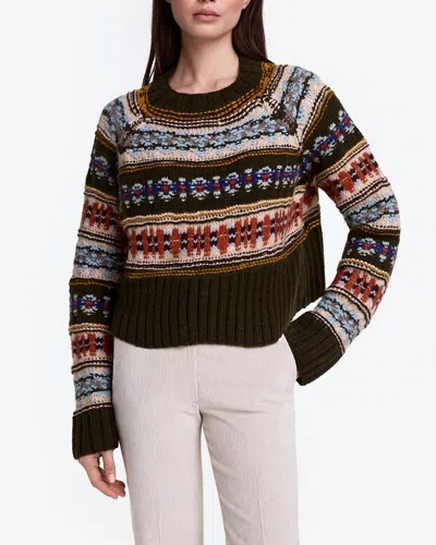 Smythe Handknit Cropped Crewneck Sweater In Olive Multi In Black