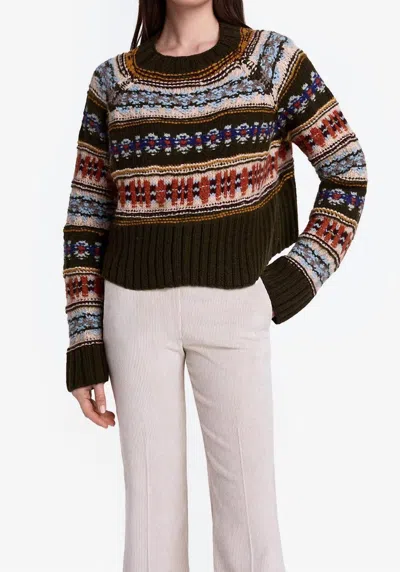 Smythe Handknit Cropped Crewneck Sweater In Olive Multi In Black