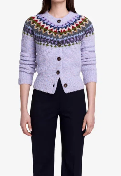 Smythe Handknit Granny Cardigan In Lilac Fair Isle In Purple