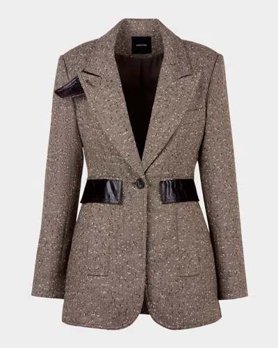 Smythe Herringbone Tweed Tailored Boyfriend Blazer In Brown