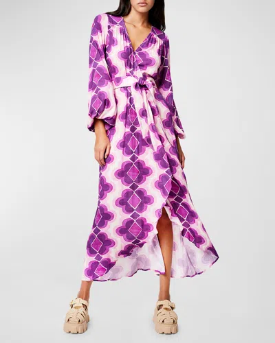 Smythe Hostess Lantern-sleeve Midi Wrap Dress In Purple