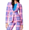 Smythe Hutton Blazer Carnation Plaid In Pink And Blue Plaid In Multi