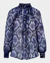Smythe Kitten Snake Chiffon Blouse In Blue