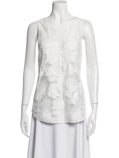Pre-owned Smythe Lace Pattern Crew Neck Top In White
