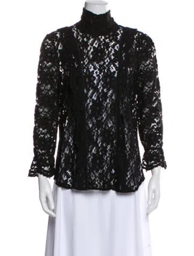 Pre-owned Smythe Lace Pattern Mock Neck Blouse In Black