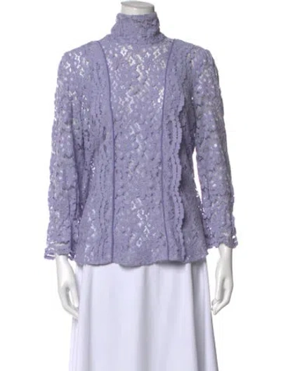 Pre-owned Smythe Lace Pattern Mock Neck Blouse In Purple