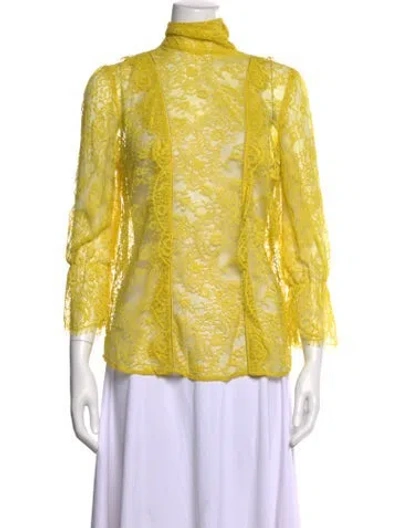 Pre-owned Smythe Lace Pattern Mock Neck Blouse In Yellow