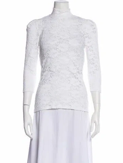 Pre-owned Smythe Lace Pattern Mock Neck Top In White