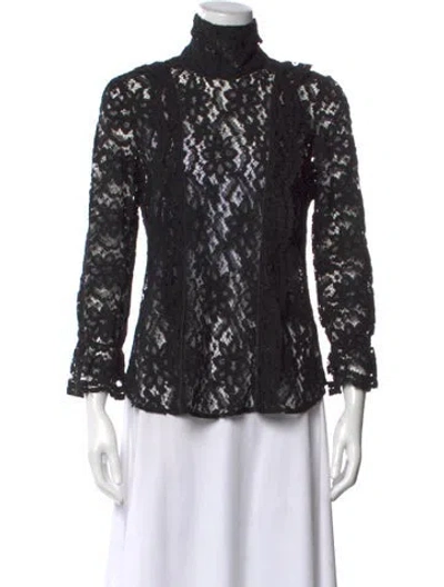 Pre-owned Smythe Lace Pattern Turtleneck Blouse In Black