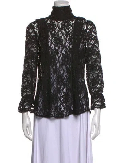 Pre-owned Smythe Lace Pattern Turtleneck Blouse In Black