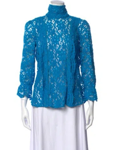 Pre-owned Smythe Lace Pattern Turtleneck Blouse In Blue