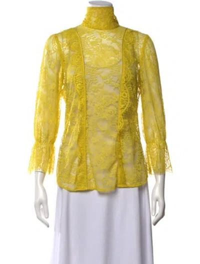 Pre-owned Smythe Lace Pattern Turtleneck Blouse In Yellow