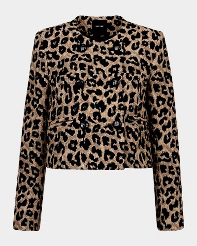 Smythe Leopard Collarless Double-breasted Jacket In Animal Print
