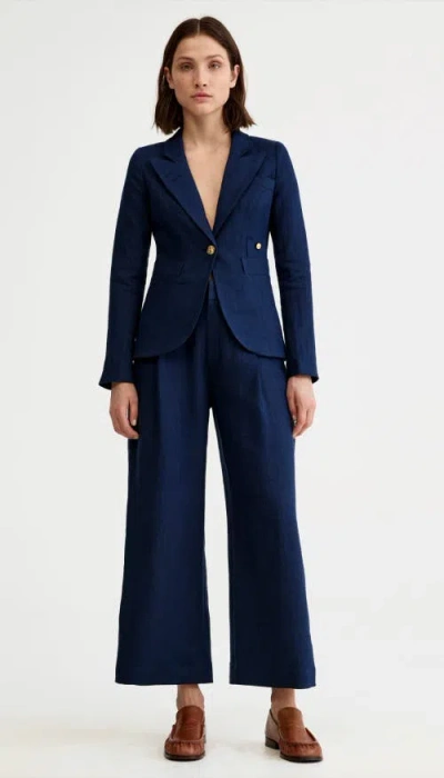 Smythe Linen Classic Duchess Blazer In Blue