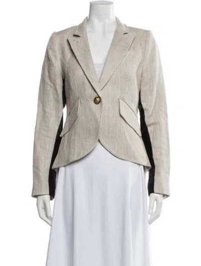 Pre-owned Smythe Linen Colorblock Pattern Blazer In Gray
