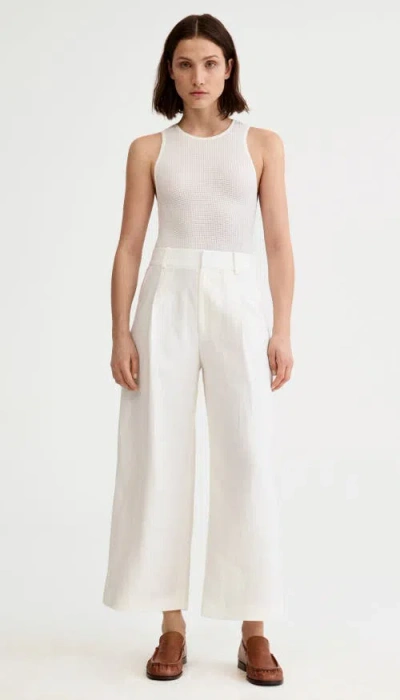 Smythe Linen Cropped Pleated Trouser In White