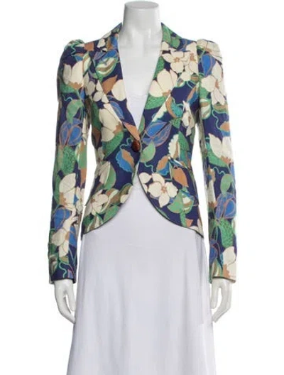 Pre-owned Smythe Linen Floral Print Blazer In Blue