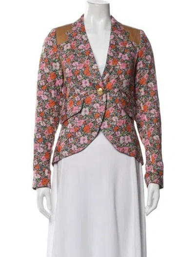 Pre-owned Smythe Linen Floral Print Blazer In Pink