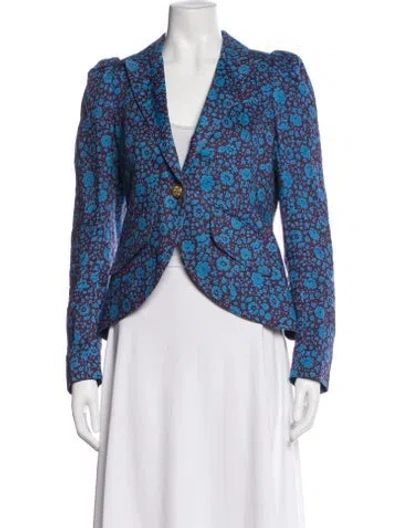 Pre-owned Smythe Linen Floral Print Blazer In Purple