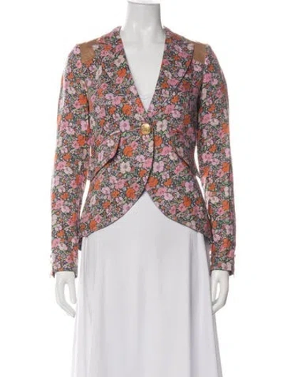 Pre-owned Smythe Linen Floral Print Blazer W/ Tags In Green