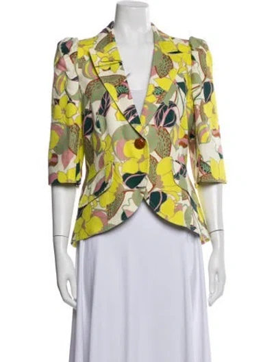 Pre-owned Smythe Linen Floral Print Blazer In Yellow