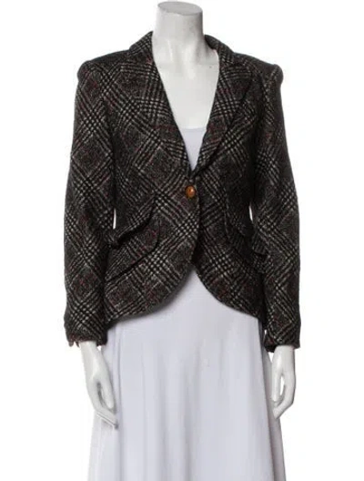 Pre-owned Smythe Linen Plaid Print Blazer In Black