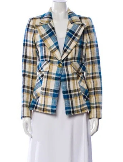 Pre-owned Smythe Linen Plaid Print Blazer In Blue