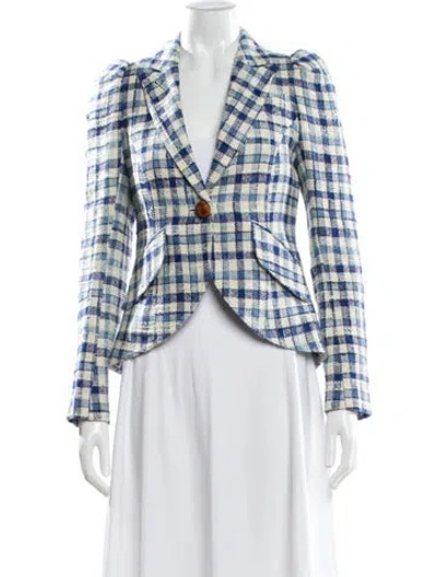 Pre-owned Smythe Linen Plaid Print Blazer In Blue