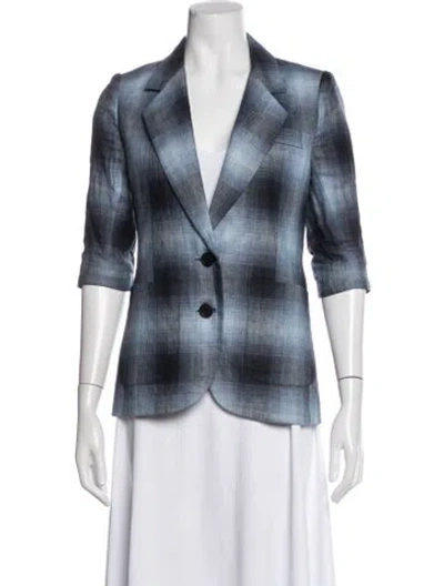 Pre-owned Smythe Linen Plaid Print Blazer In Blue