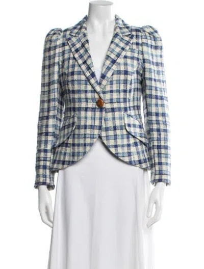 Pre-owned Smythe Linen Plaid Print Blazer In Blue