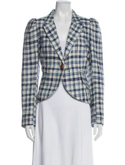 Pre-owned Smythe Linen Plaid Print Blazer In Blue