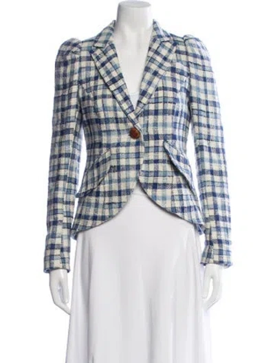 Pre-owned Smythe Linen Plaid Print Blazer In Blue