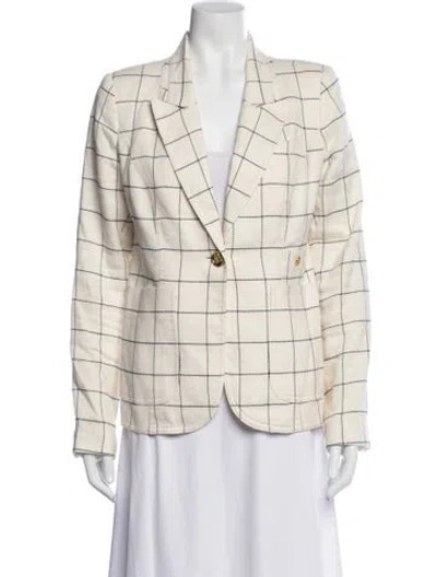 Pre-owned Smythe Linen Plaid Print Blazer In Blue