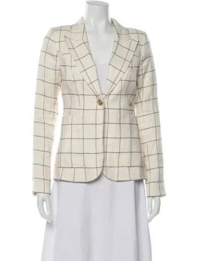 Pre-owned Smythe Linen Plaid Print Blazer In Blue