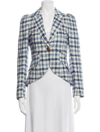 Pre-owned Smythe Linen Plaid Print Blazer In Blue