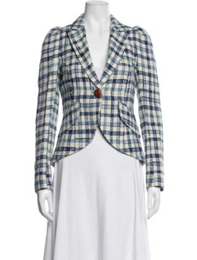 Pre-owned Smythe Linen Plaid Print Blazer In Blue