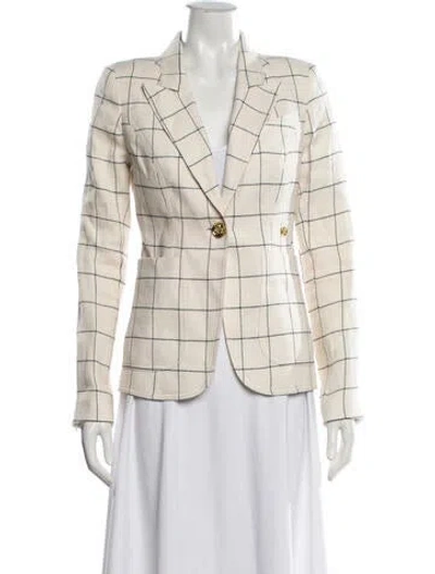 Pre-owned Smythe Linen Plaid Print Blazer In Blue
