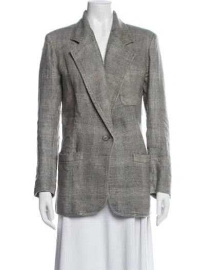 Pre-owned Smythe Linen Plaid Print Blazer In Gray
