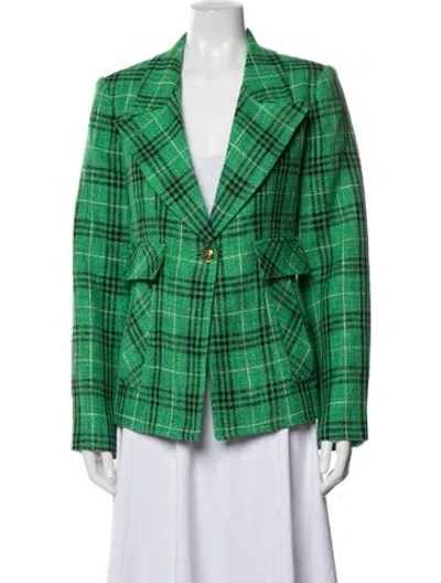 Pre-owned Smythe Linen Plaid Print Blazer In Green