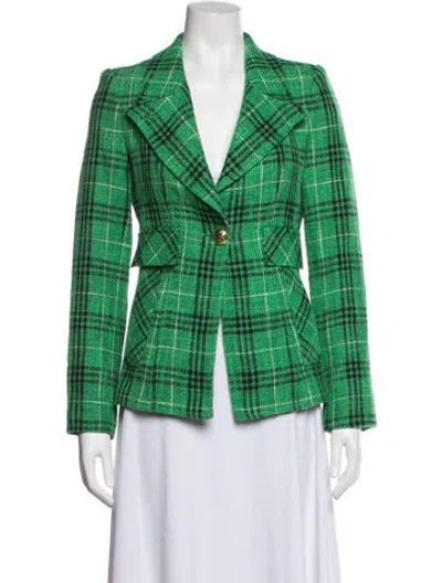 Pre-owned Smythe Linen Plaid Print Blazer In Green