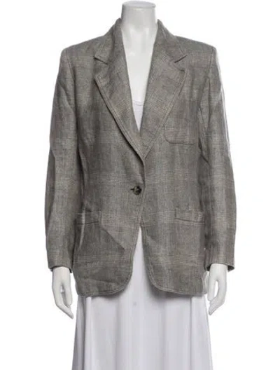 Pre-owned Smythe Linen Plaid Print Blazer In Grey/metallic